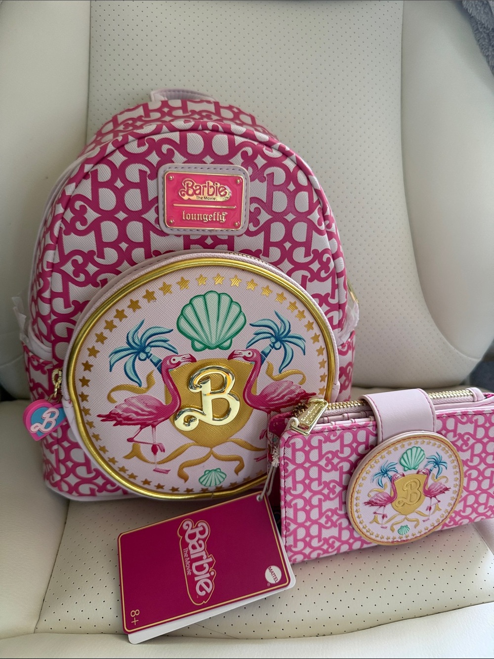Loungefly Barbie Movie Pink Flamingo Pattern Mini Backpack & Wallet Set
